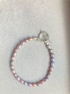 Pearl Iridescent Pink Freshwater Pearl Bracelet with Toggle Clasp